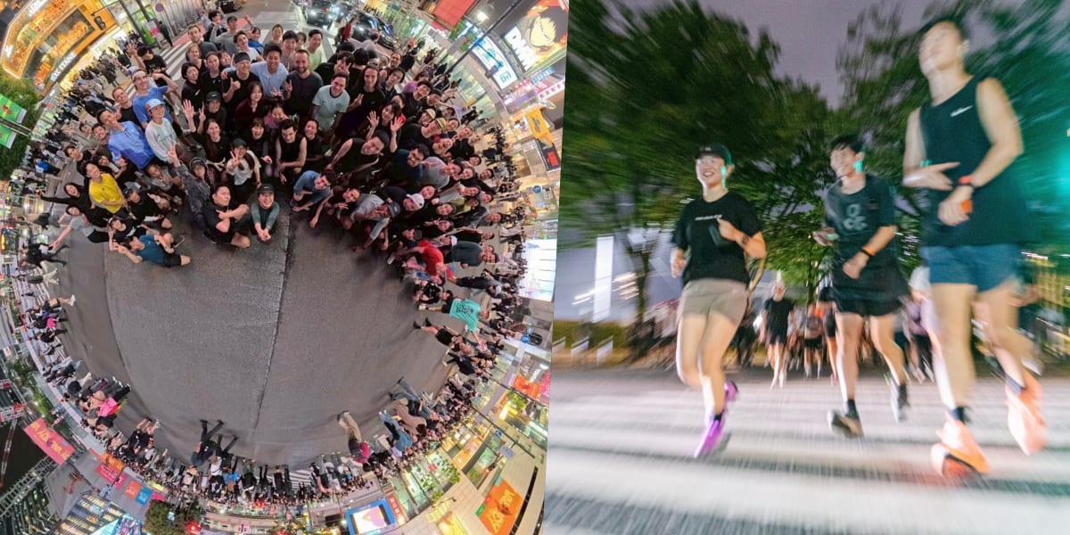渋谷の街を背景にした集合写真