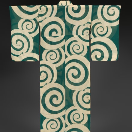 Summer kimono (hito-e) with swirls. Taishō (1912–26)–Shōwa period (1926–89), 1920s–30s. Printed gauze-weave (ro) silk with twisted wefts. 60 13/16 × 45 in. (154.5 × 114.3 cm). Promised Gift of John C. Weber. Image © The Metropolitan Museum of Art, photo b
