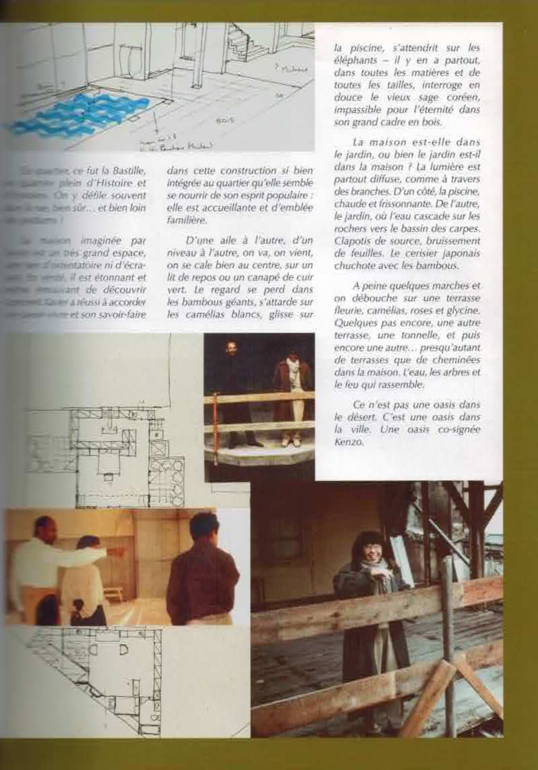 高田賢三の邸宅を紹介する冊子の1ページ。設計図や、グザヴィエの姿も。　Image by Aguttes