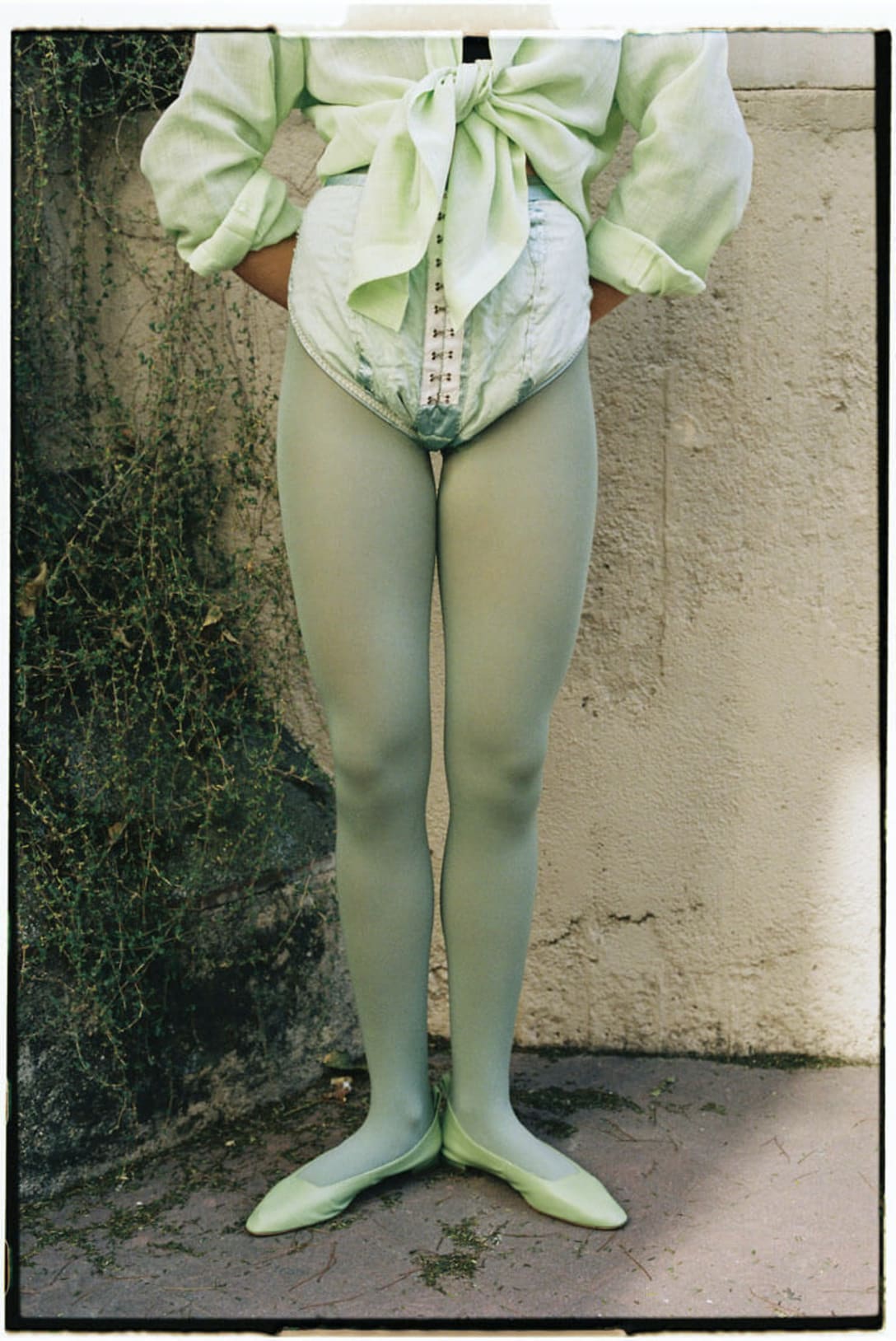 shirt by BURBERRY, top by LACOSTE, tights by WOLFORD, vintage shorts and shoes stylist’s own