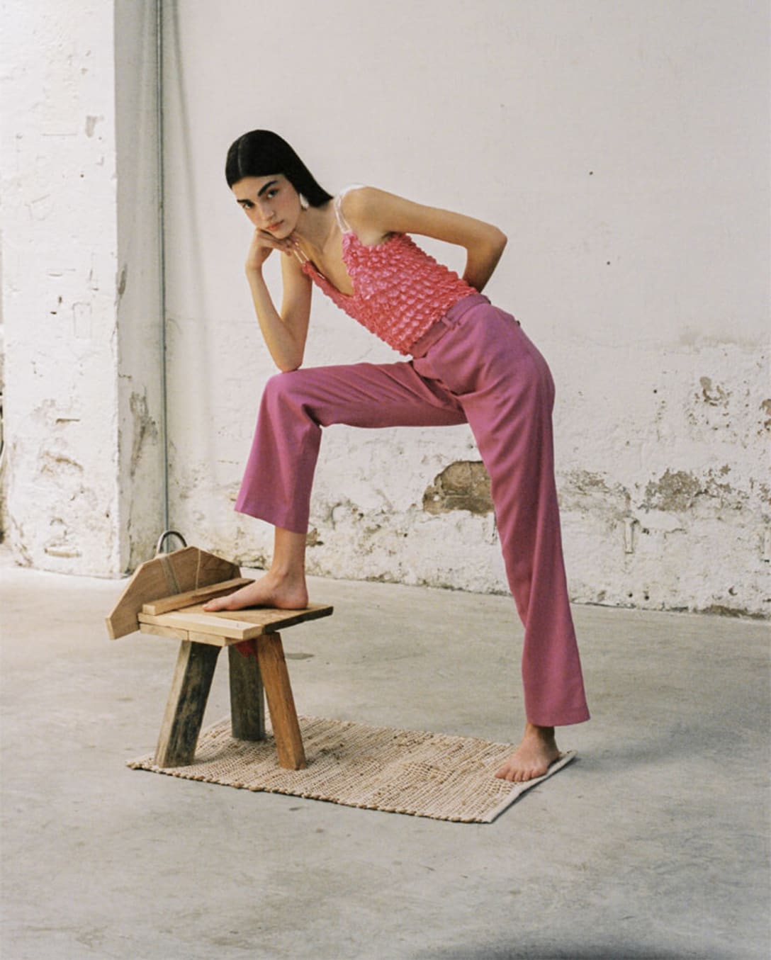 top by GEORGIELA STUDIO, trousers by PABLO ERROZ, earrings by VERBO