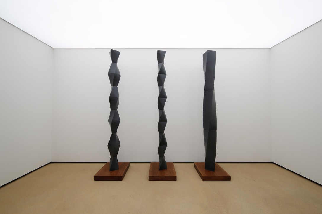 髙橋大雅, '無限塔', 2021, 玄武岩,左 21.3 x 21.3 x 200 cm,中央 17.4 x 17.4 x 200 cm,右 21.3 x 21.3 x 200 cm Image by Taiga Takahashi, 'Infinity Pillar', 2021, Basalt,Left 8.3 x 8.3 x 78.7 in. Centre 6.8 x 6.8 x 78.7 in. Right 8.3 x 8.3 x 78.7 in.