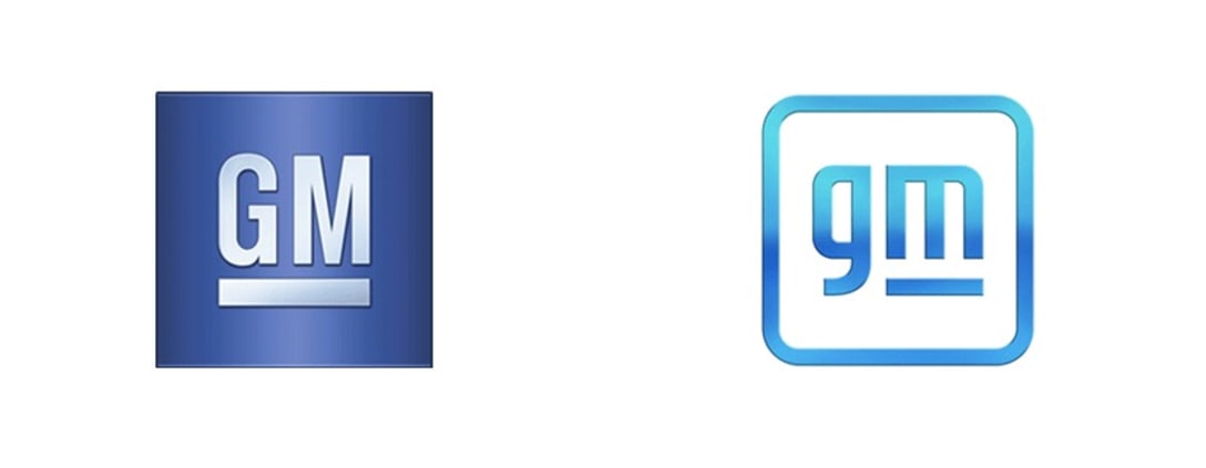 GMのロゴリデザイン: 旧 (左) | 右 (新)