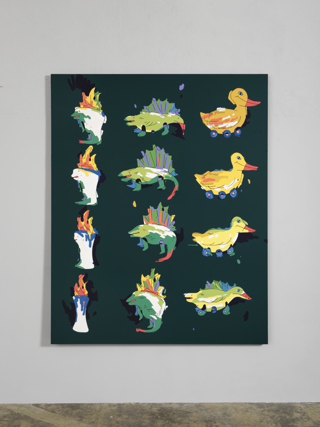 Ryu Okubo, "Duck, Dinosaur, Candle", 2020, 1620×1303, Acrylic on canvas