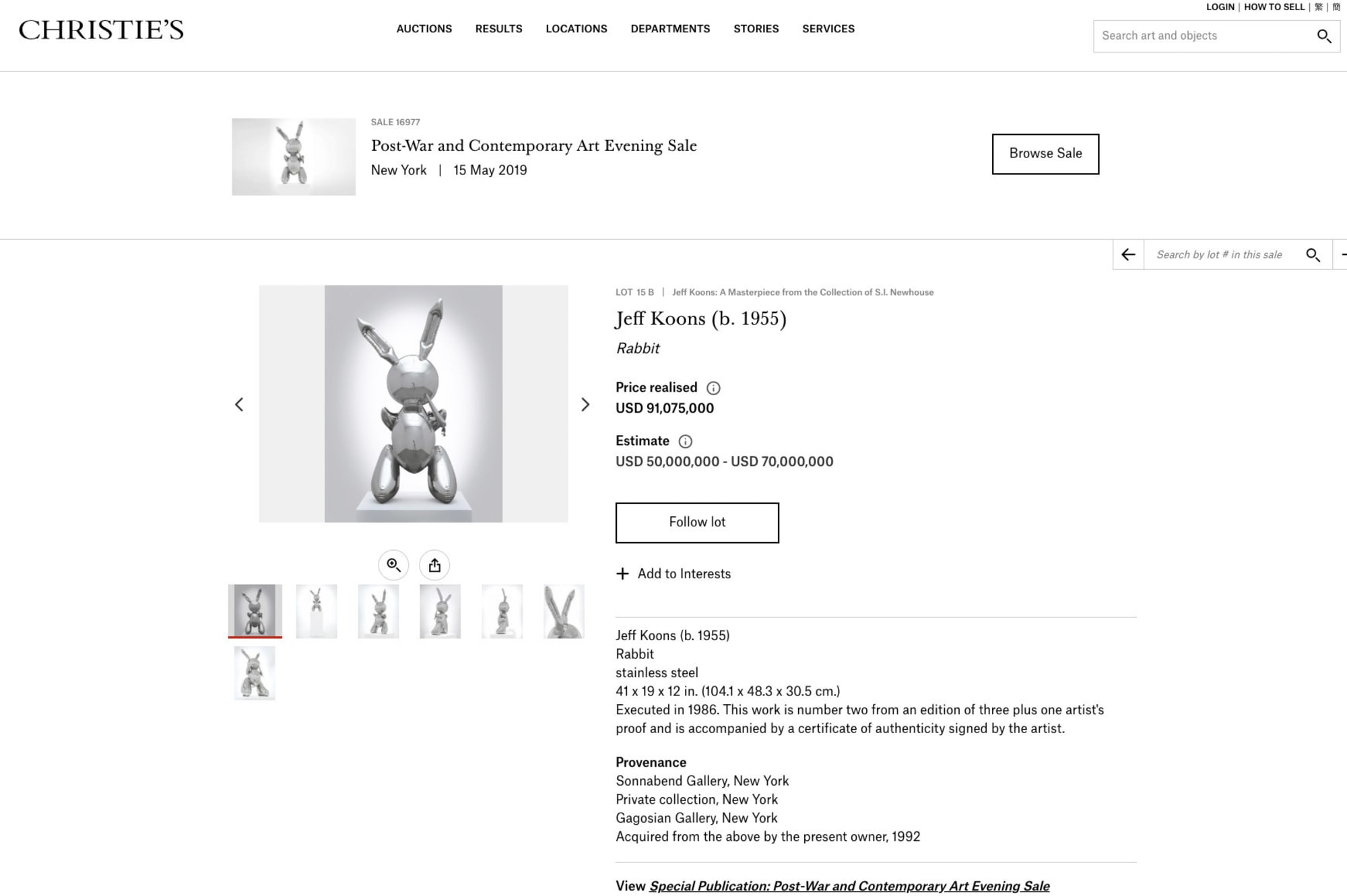 ジェフ クーンズのうさぎの彫刻が約100億円で落札 存命作家の作品では史上最高額